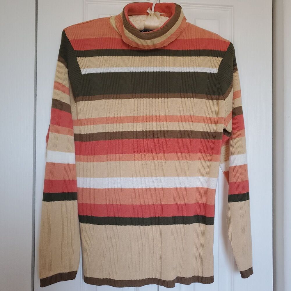 Southern Lady Sweater Size M Striped Peach Coral Long Sleeves Winter Fall Casual